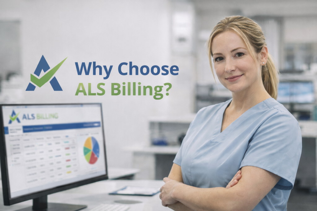 Confident healthcare professional in a modern office representing the trust and expertise behind ALS Billing services.